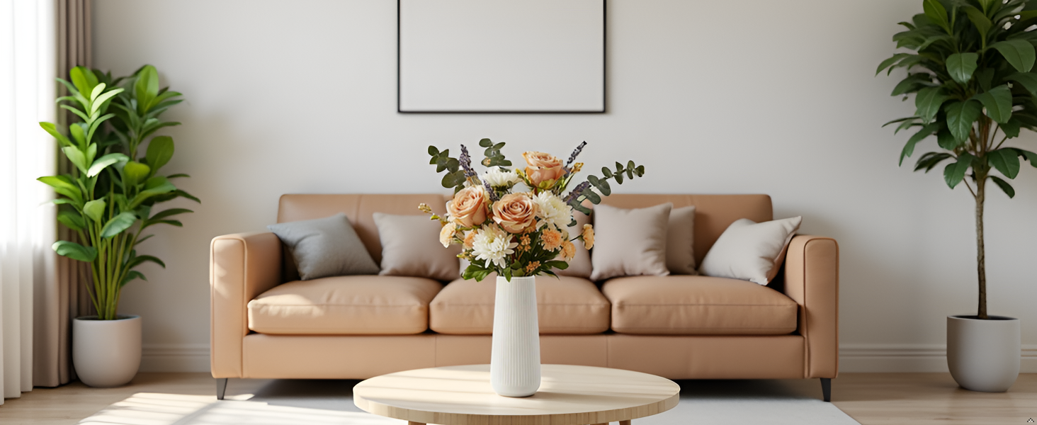 Ceramic Vase for Flower, Matte Black Ribbed Ceramic Vase for Home Decor, Nordic Minimalist Vase for Pampas Grass, Flowers Vases for Kitchen, Living Room, Bedroom, Office, Shelf Table (White)